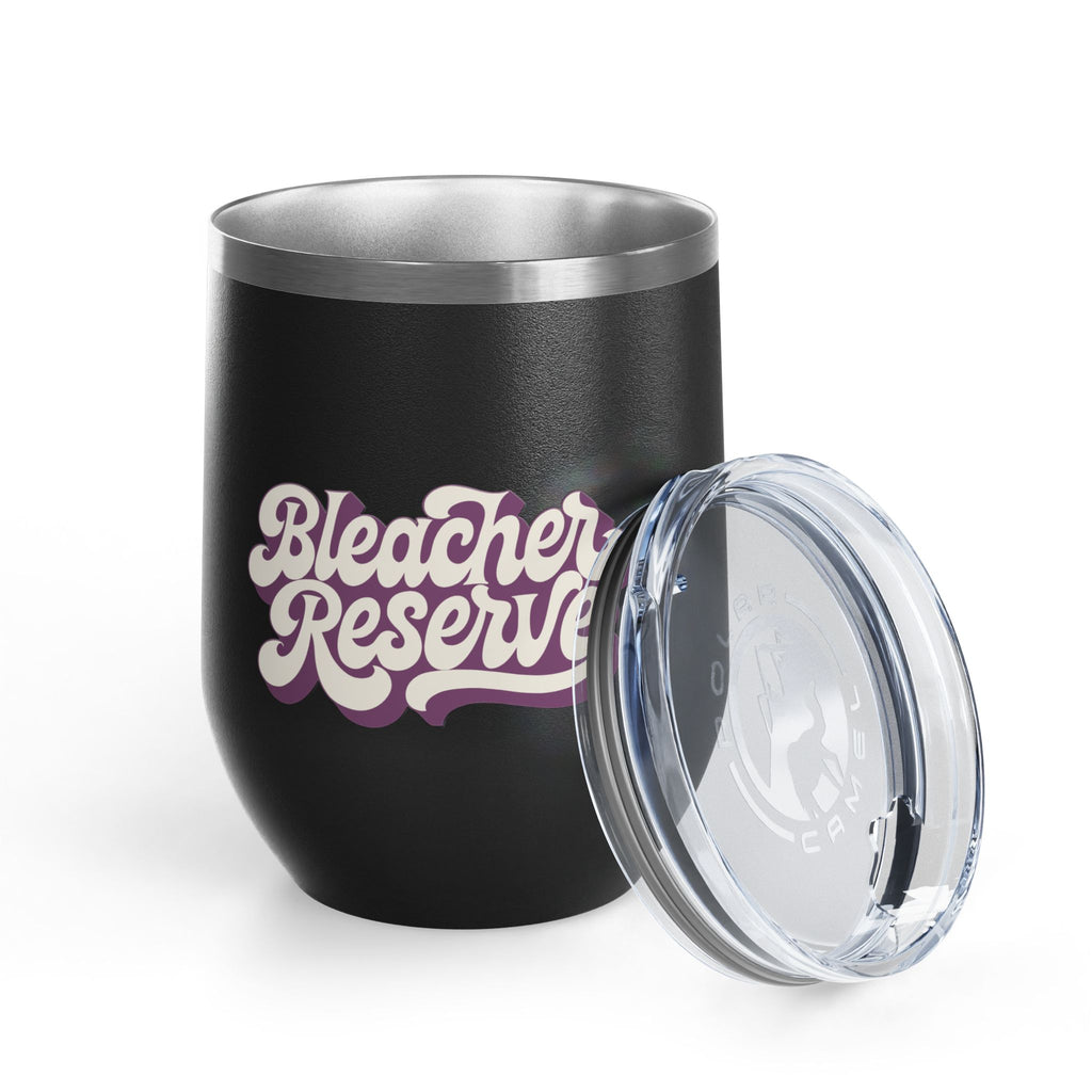 Black Bleacher Reserve 12oz stemless tumbler with lid off