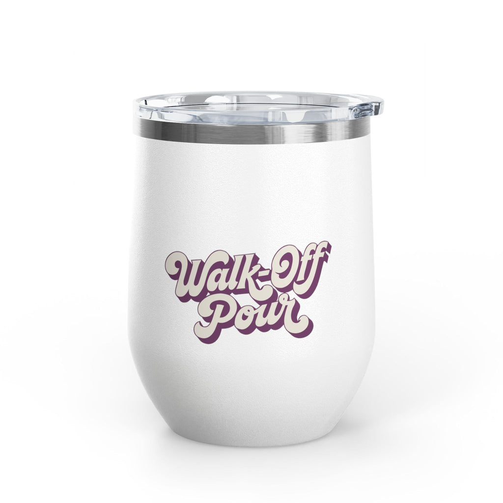 White Walk-Off Pour 12oz stemless tumbler, front view